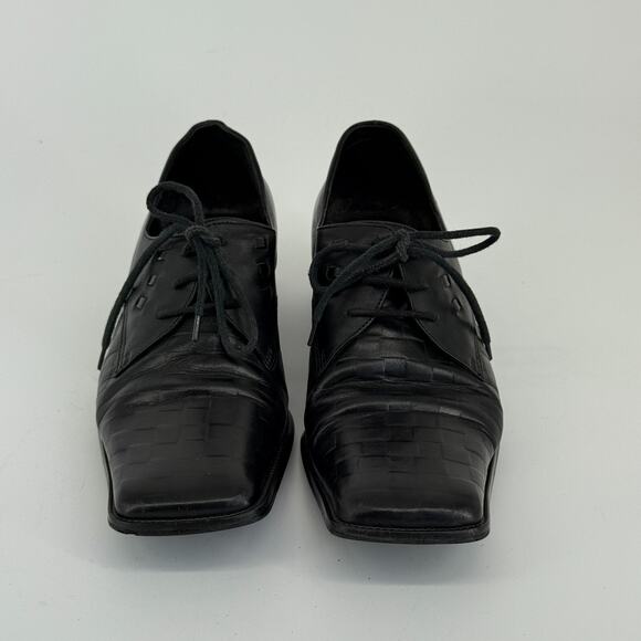 Vtg Guccini Women Leather Heeled Oxford Size 5.5 Square Toe Italy Model off Duty - Picture 3 of 12